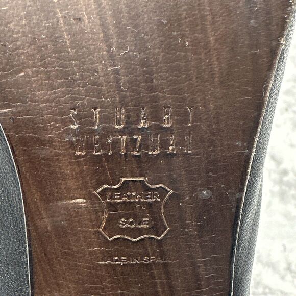 Stuart Weitzman Womens Peep Toe Block Heel Booties Size 8.5 Black Leather - Picture 8 of 9